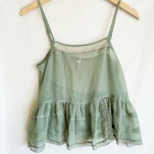 Sheer Delicate Lace and Tiered Ruffles Crop Top